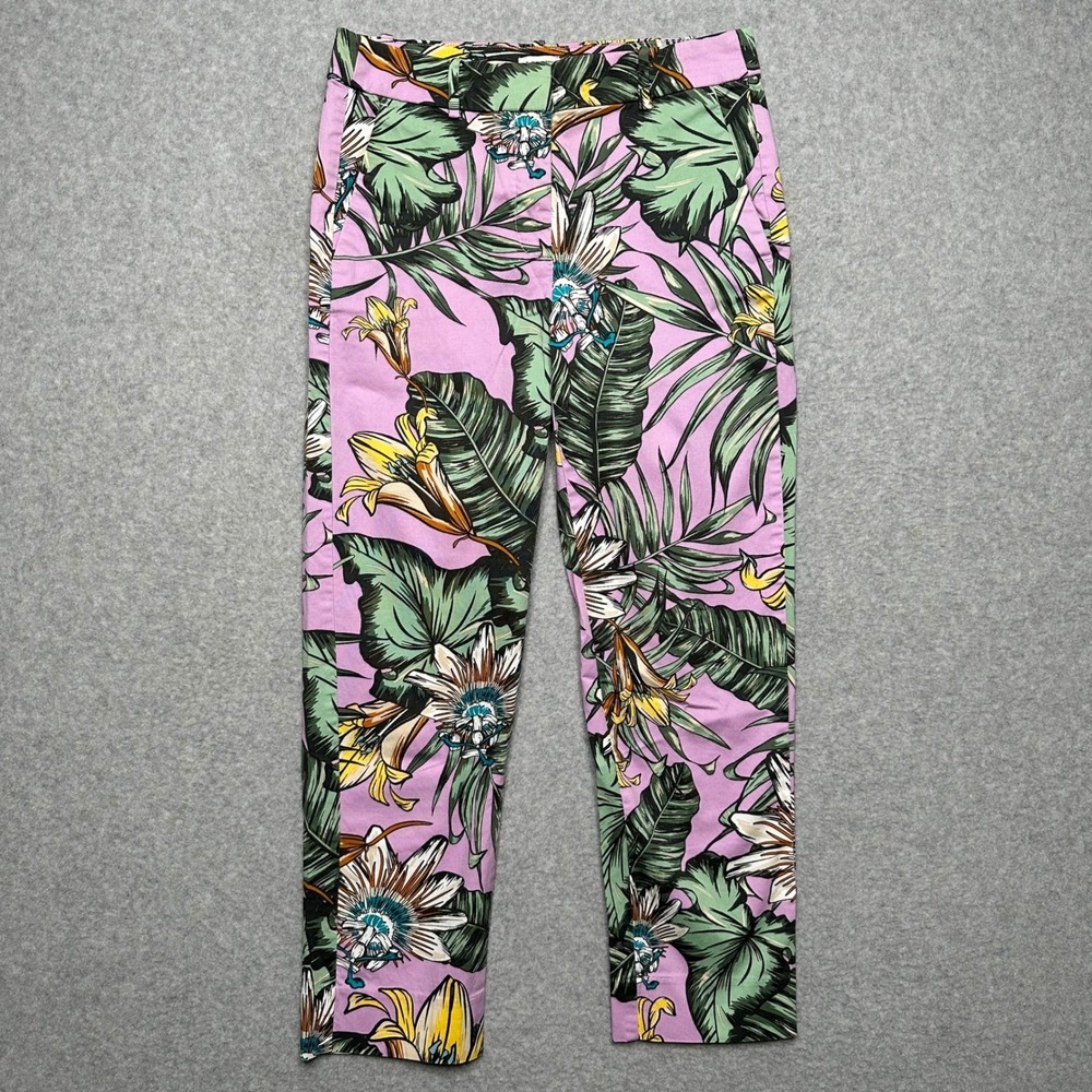 J.Crew Martie Slim Crop Pants Womens 2 Pink Green Tropical Floral H5628 SU18
